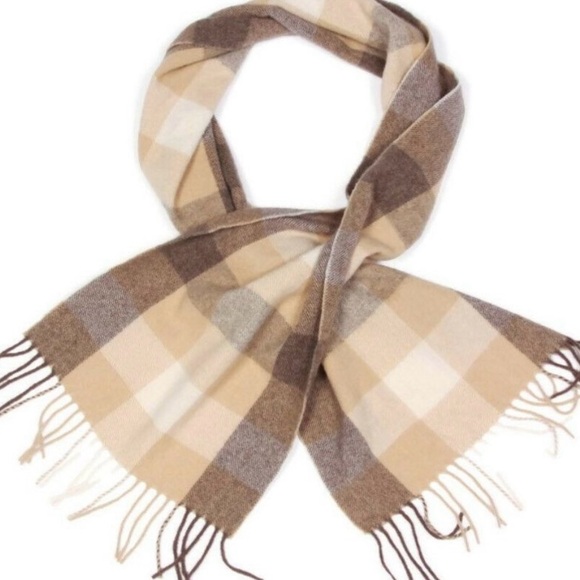 LOCHMERE • Camel, Cream and Brown 100% Cashmere Scarf; Unisex - Picture 3 of 3